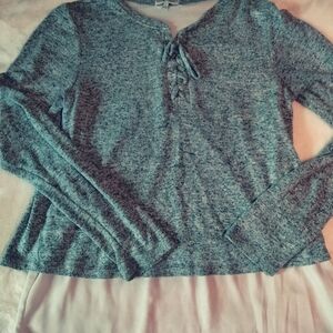 Thyme & Honey Gray Lined Tie Front Blouse Top Size L Spring Fall Casual Layer
